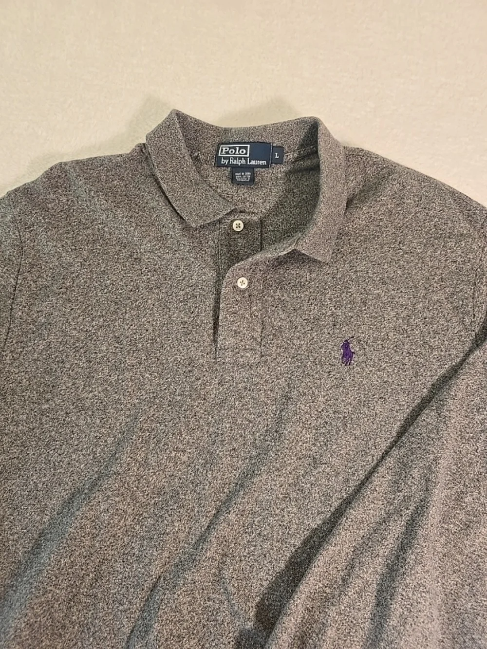 Polo Ralph Lauren Mens Gray Polo Long Sleeve Gray Heather Retro  Size L
